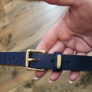 Lauren Ralph Lauren Pebble Leather Heritage Revival Navy Coastal Gold Large Belt